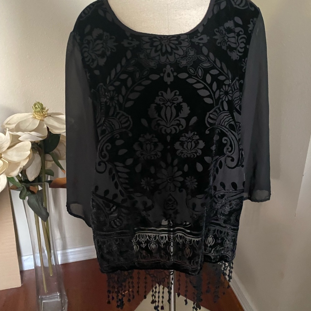 Chicos Black Burnout velvet blouse